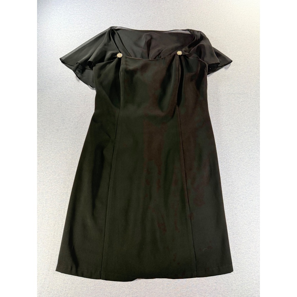Dawn Joy Evening Womens Black Sheer Flutter Sleeve Cocktail Dress Rhinestone 12